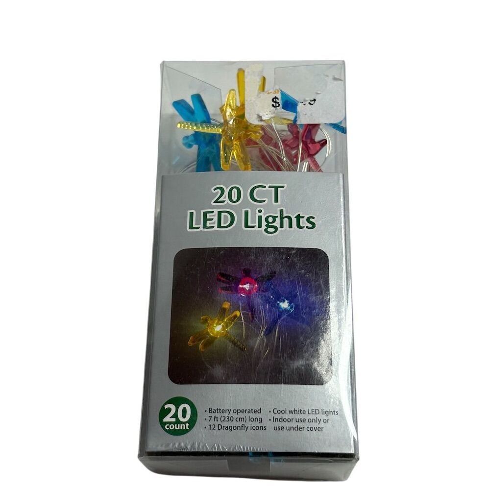 20 LED Dragonfly String Lights Multicolor Battery Operated 7ft‎
